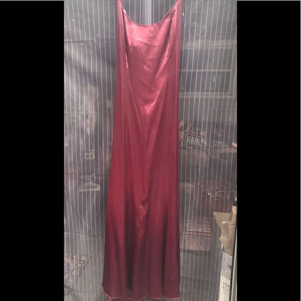 Vintage JOOMEE ALCHEMY NY cranberry satin dress CRISSCROSS BACK AND Mermaid tale